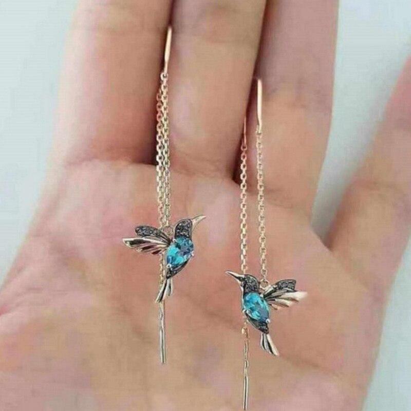 Emalios ir cirkonio auskarai colibris formos
