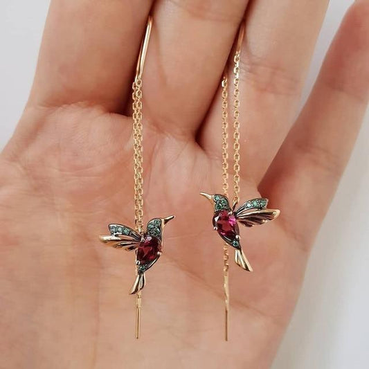 Emalios ir cirkonio auskarai colibris formos